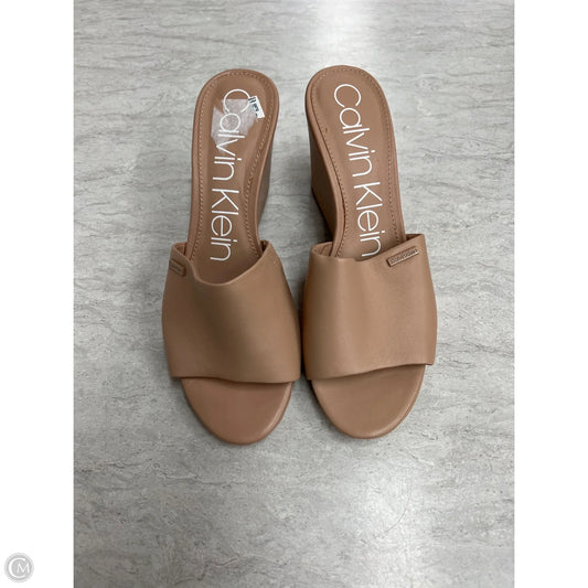 Sandals Heels Wedge By Calvin Klein In Tan, Size: 10