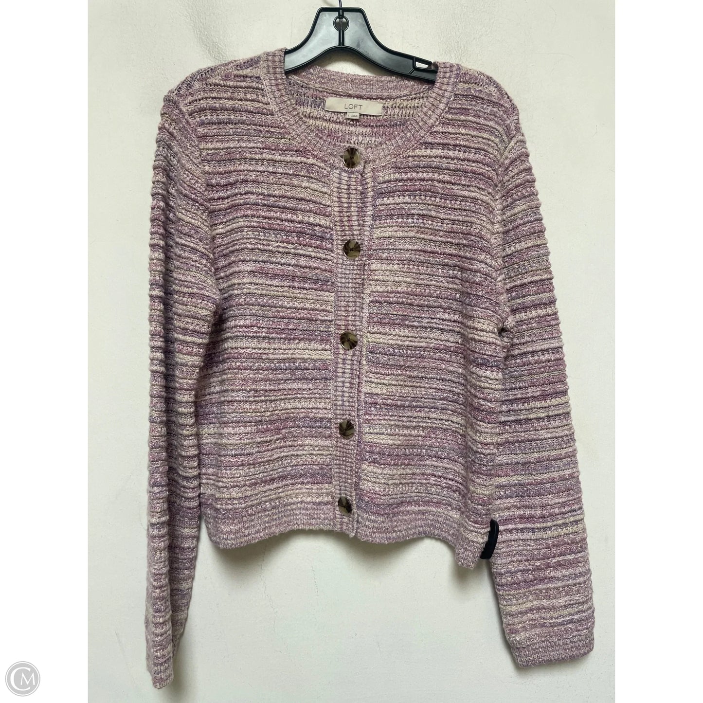 Sweater Cardigan By Loft In Purple, Size: L