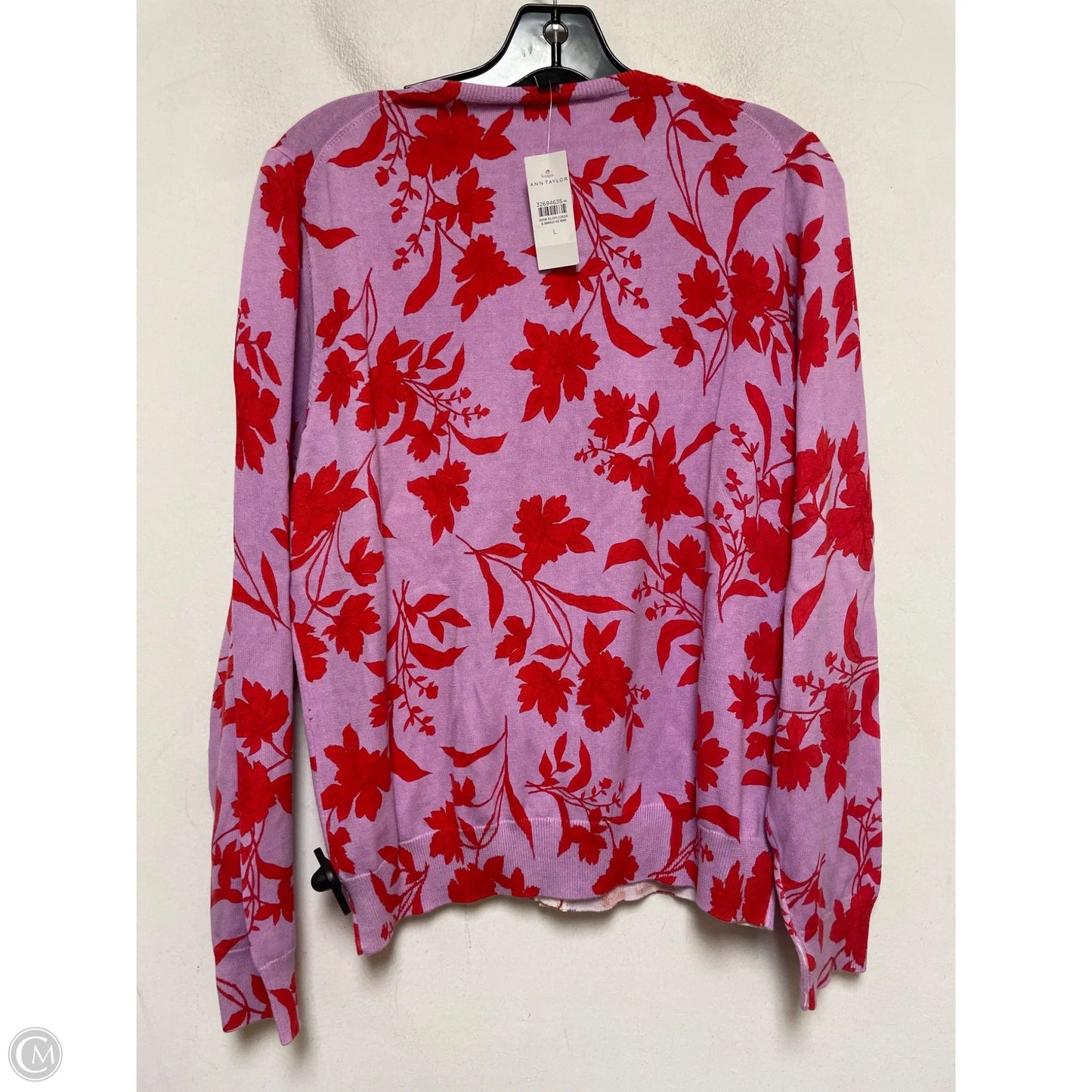 Cardigan By Ann Taylor In Purple & Red, Size: L