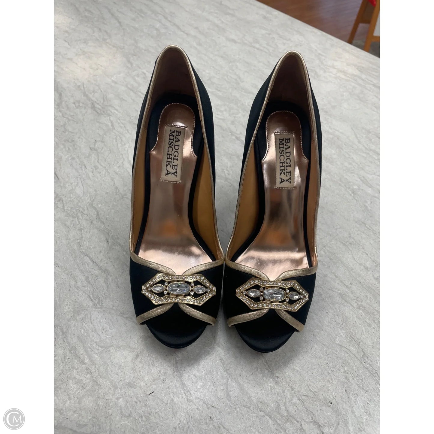 Shoes Heels Stiletto By Badgley Mischka In Black & Gold, Size: 6