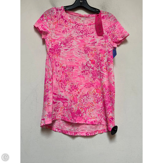 Top Short Sleeve Designer By Lilly Pulitzer In Pink & White, Size: Xs