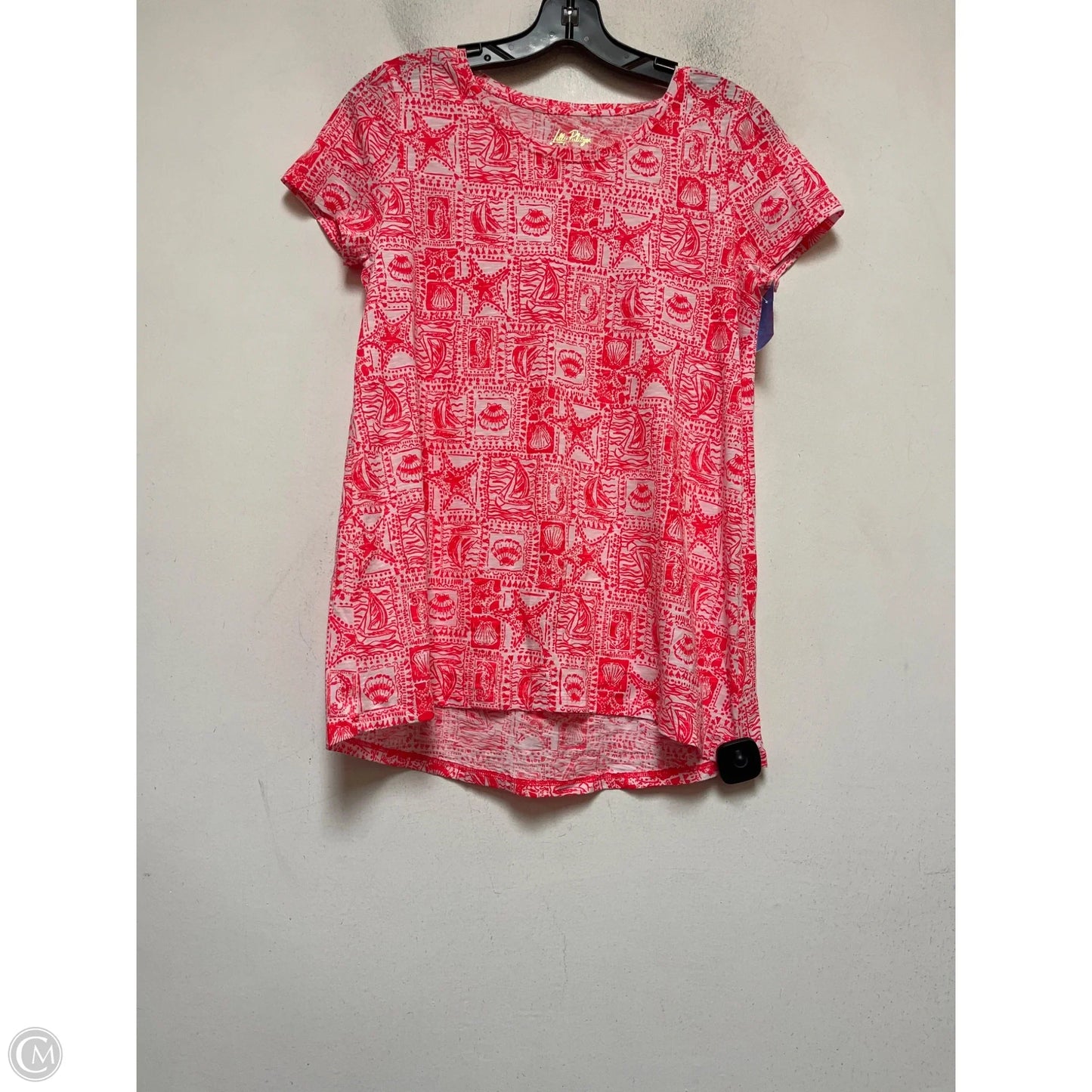 Top Short Sleeve Designer By Lilly Pulitzer In Orange & White, Size: Xs
