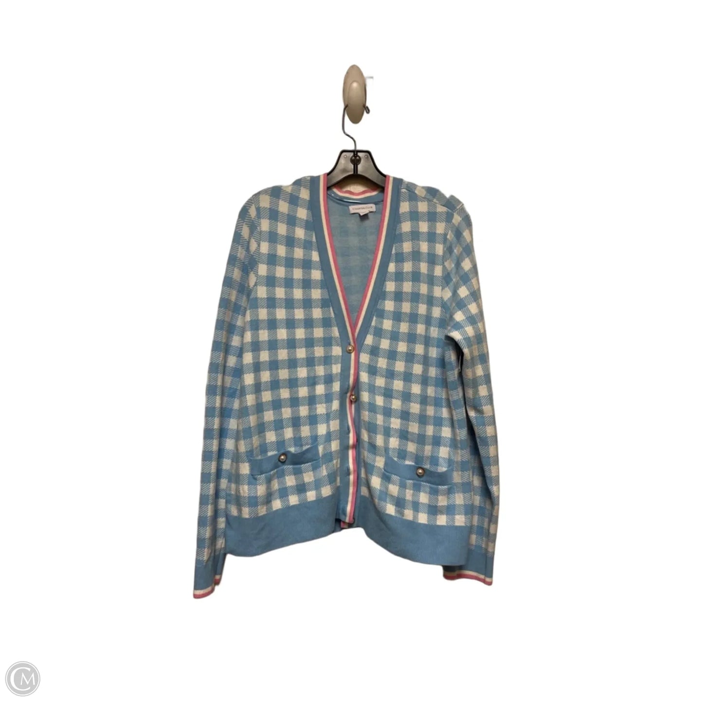 Cardigan By Charter Club In Blue & White, Size: L
