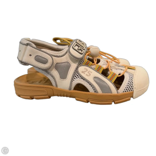 Sandals Luxury Designer By Gucci In White & Yellow, Size: 7