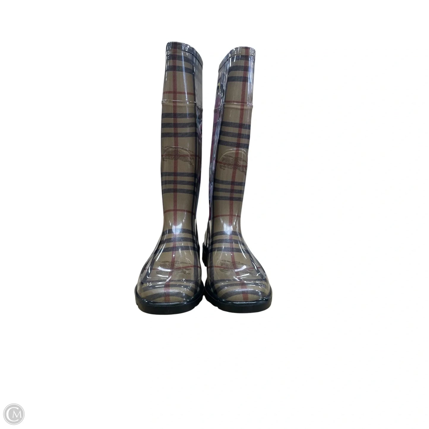 Boots Luxury Designer By Burberry In Black & Tan, Size: 8