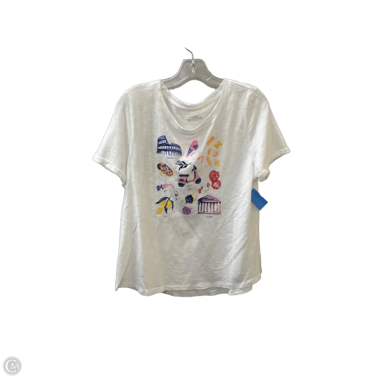 Top Short Sleeve Basic By Talbots In White & Yellow, Size: L