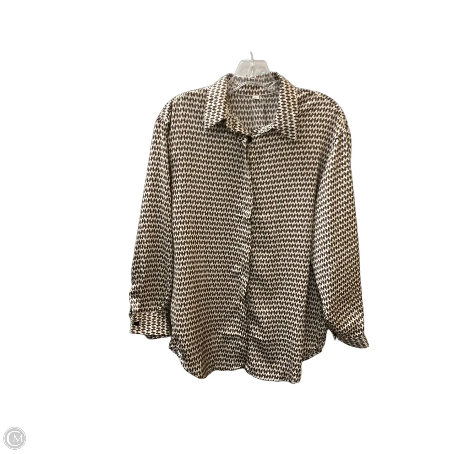 Top Long Sleeve By Cme In Brown & White, Size: S
