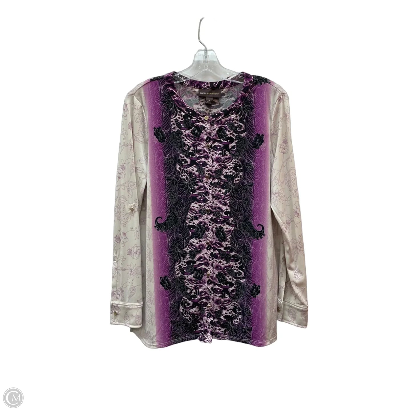 Top Long Sleeve By Dana Buchman In Cream & Purple, Size: M
