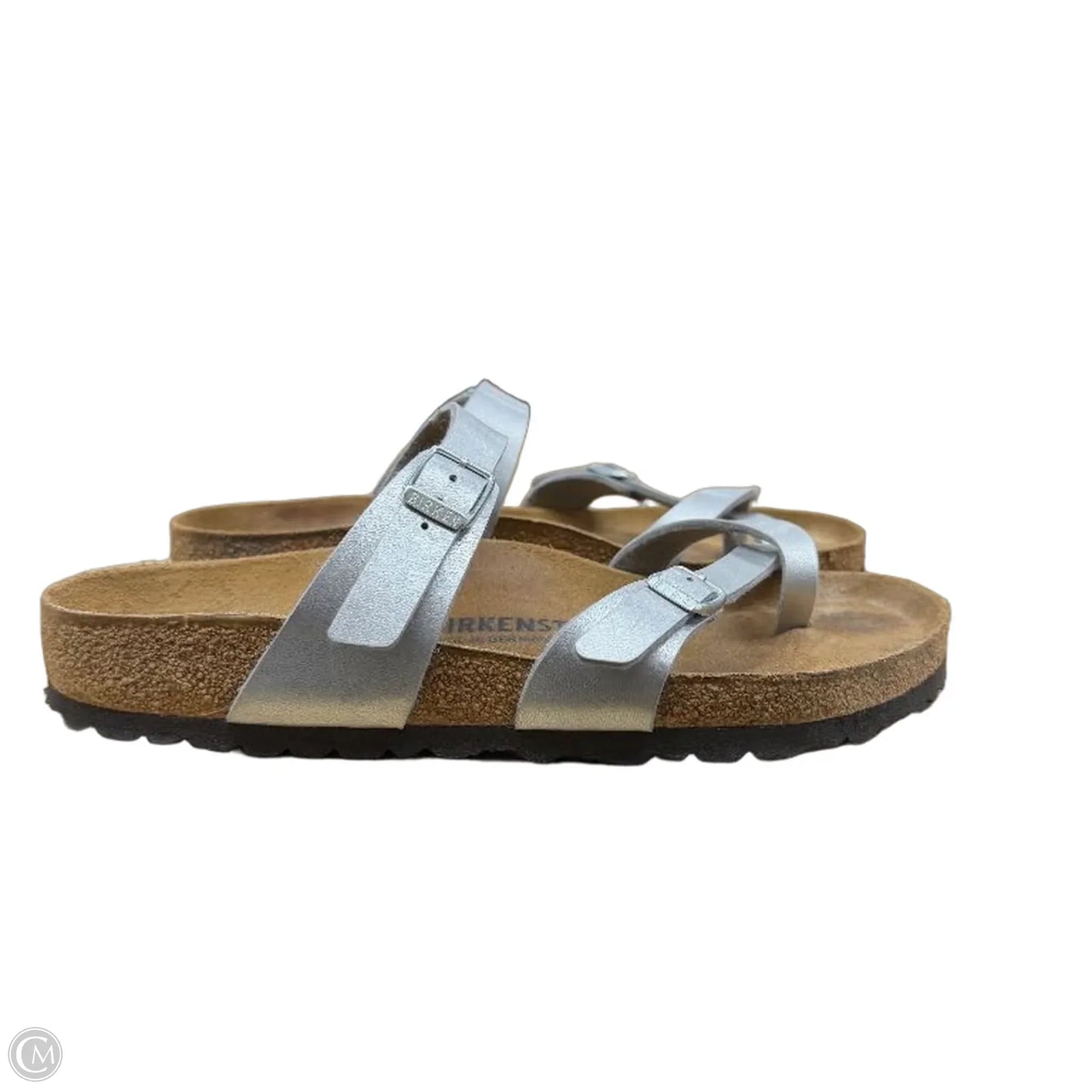 Sandals Flats By Birkenstock In Silver, Size: 9