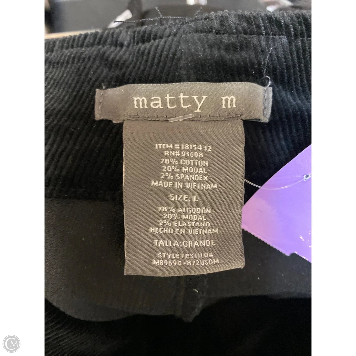 Pants Corduroy By Matty M In Black, Size: 12