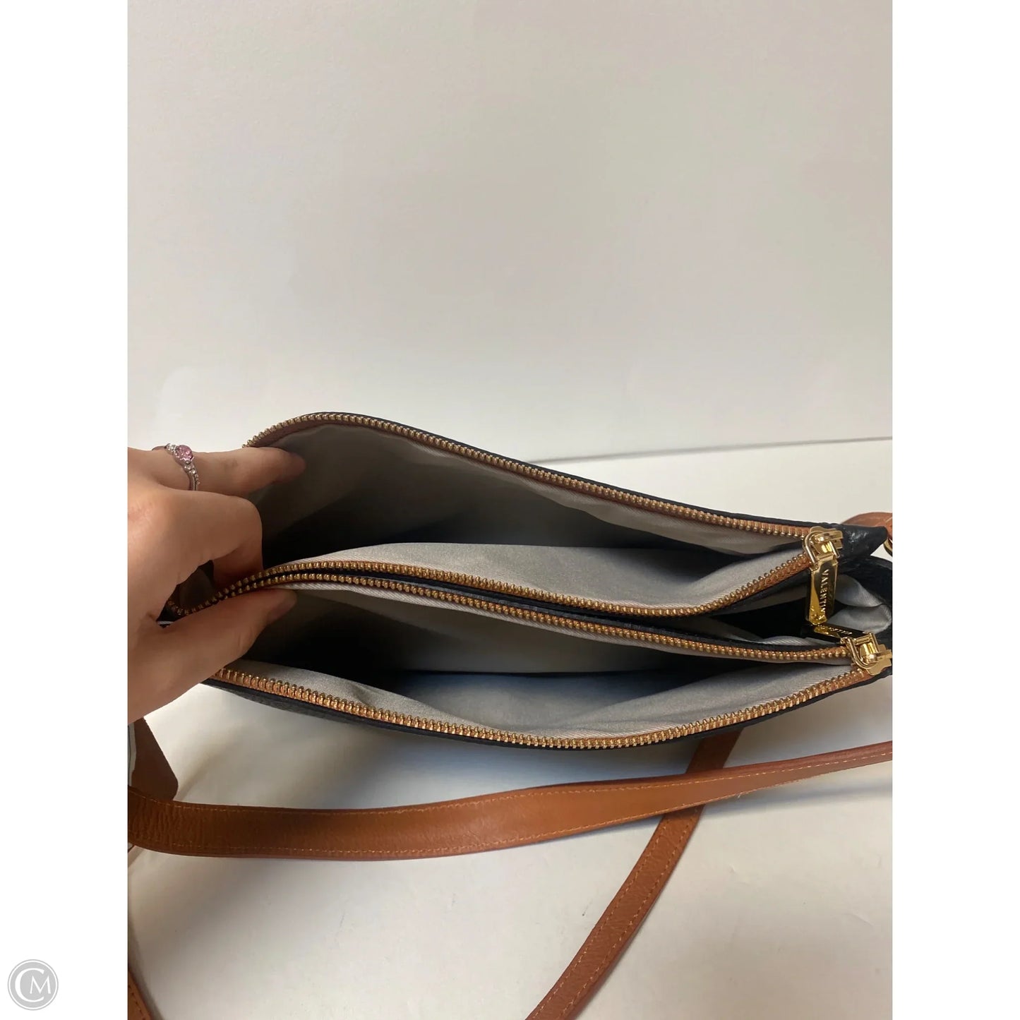 Handbag Leather By Valentina, Size: Medium