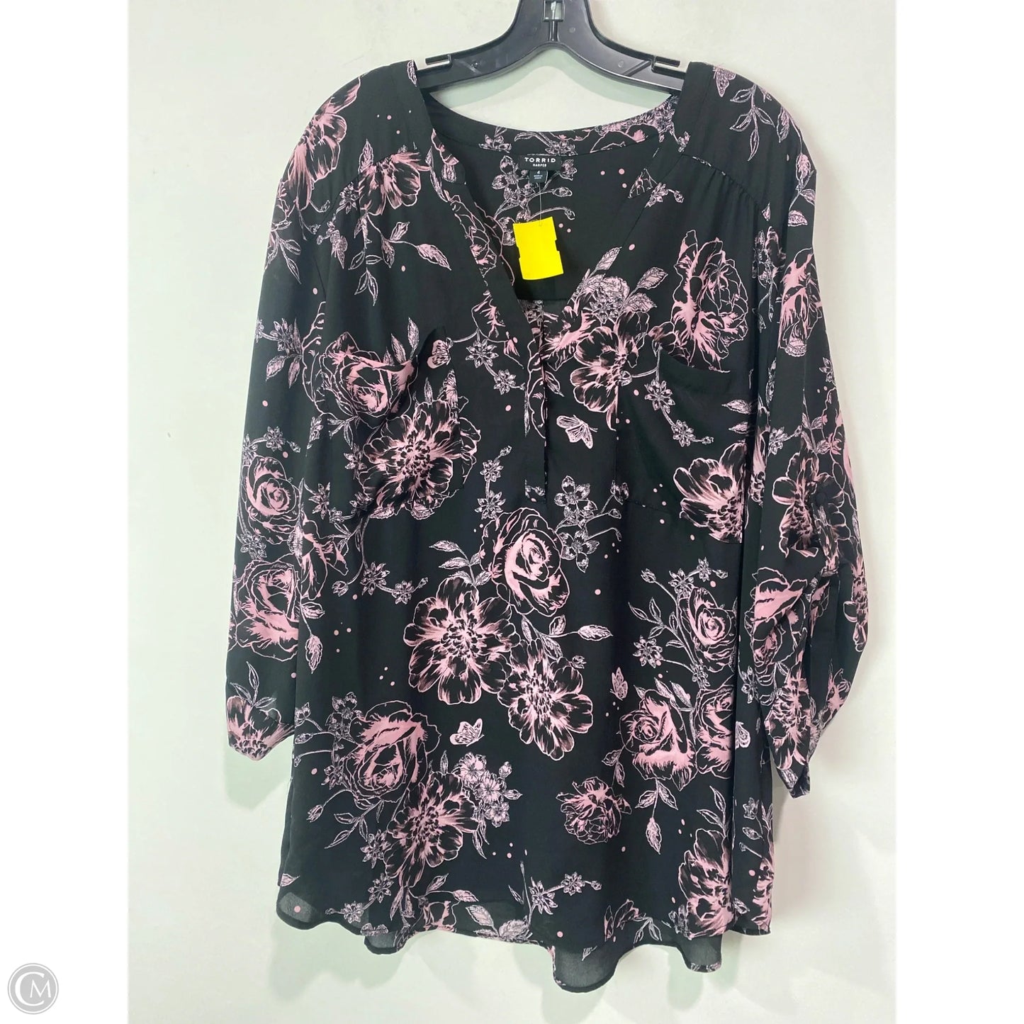Top Long Sleeve By Torrid In Black & Pink, Size: 4x