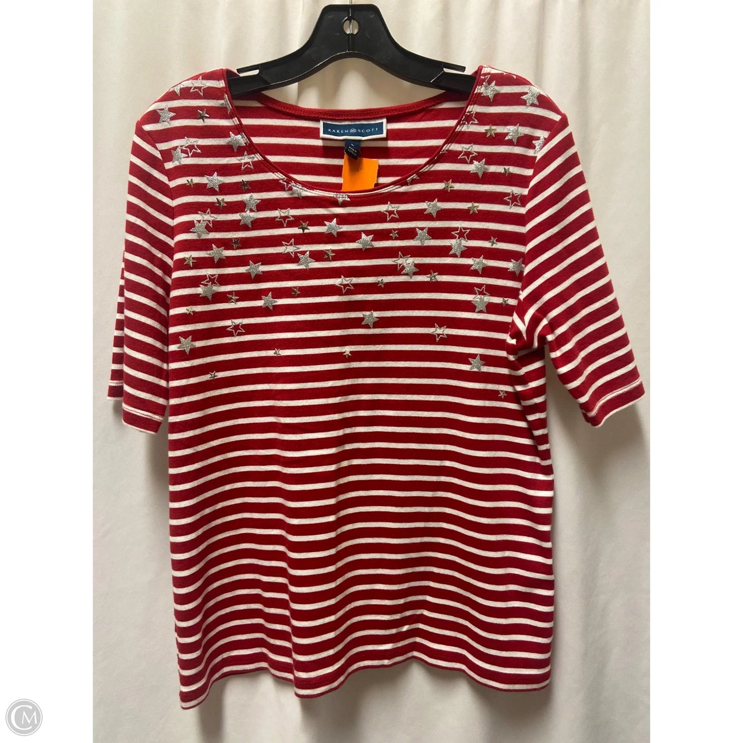 Top Short Sleeve By Karen Scott In Red & White, Size: L
