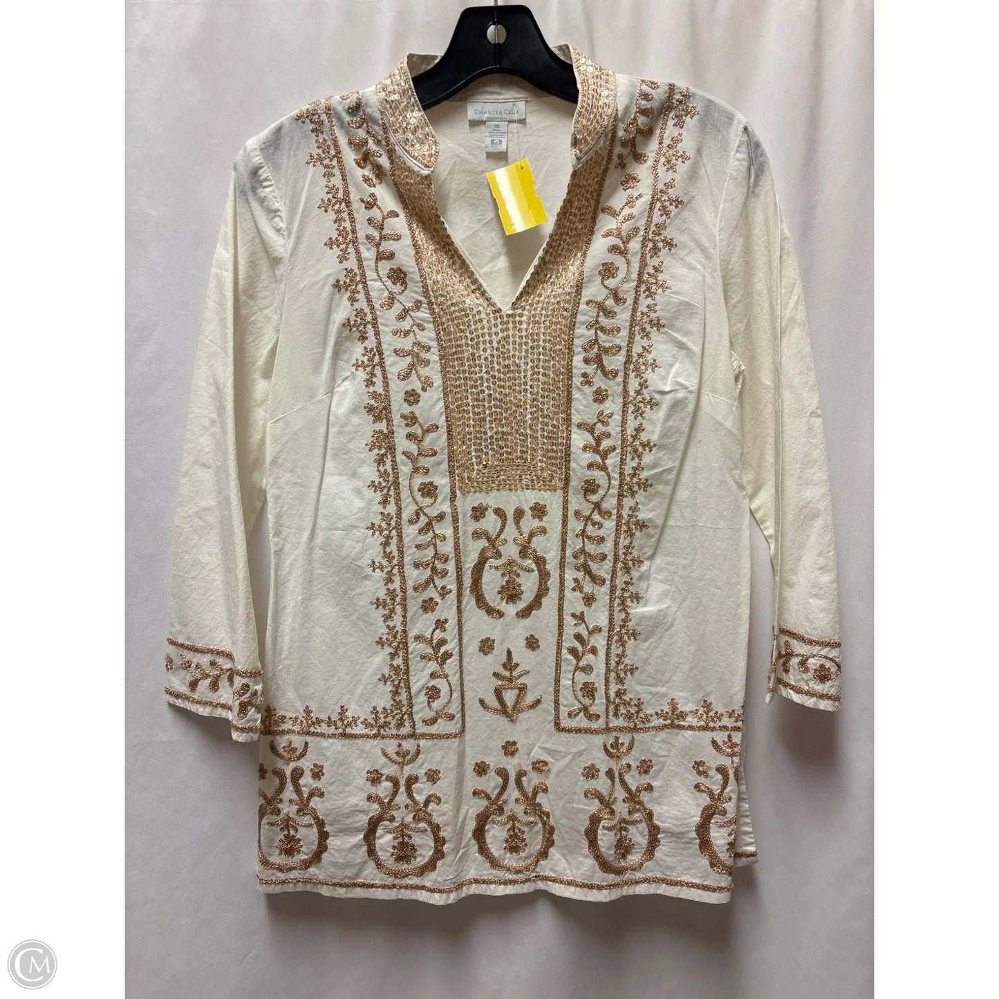 Top Long Sleeve By Charter Club In Gold, Size: Xs