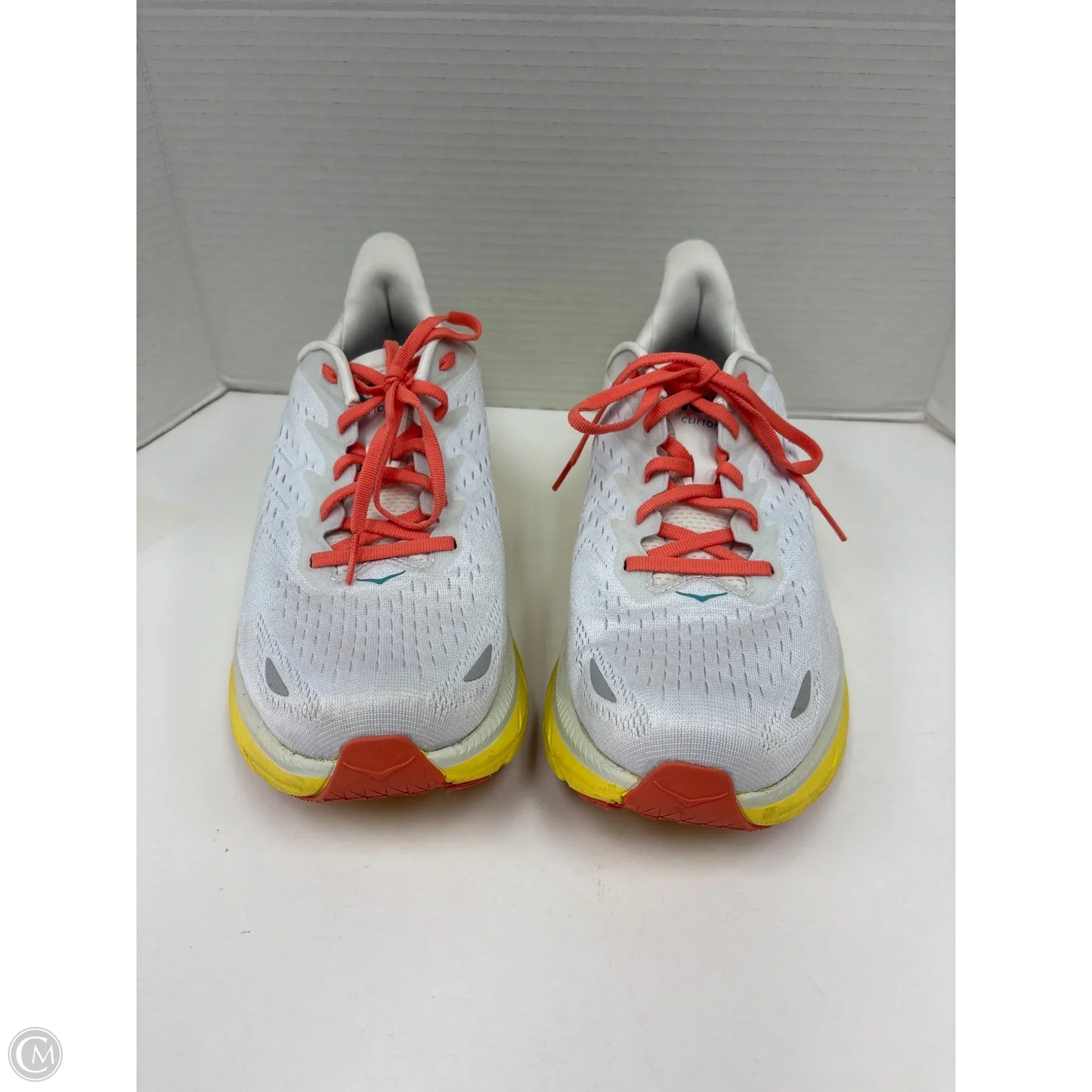 Shoes Athletic By Hoka In White & Yellow, Size: 10.5