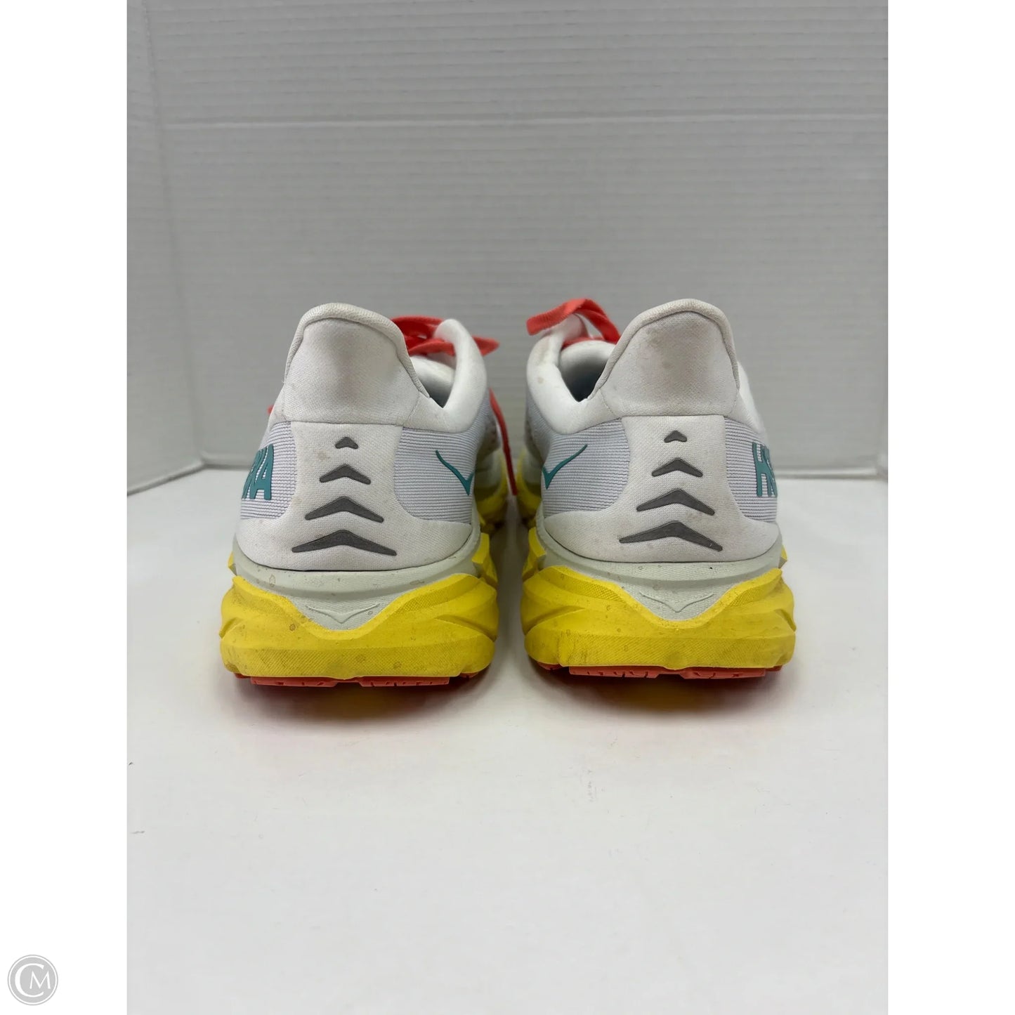 Shoes Athletic By Hoka In White & Yellow, Size: 10.5