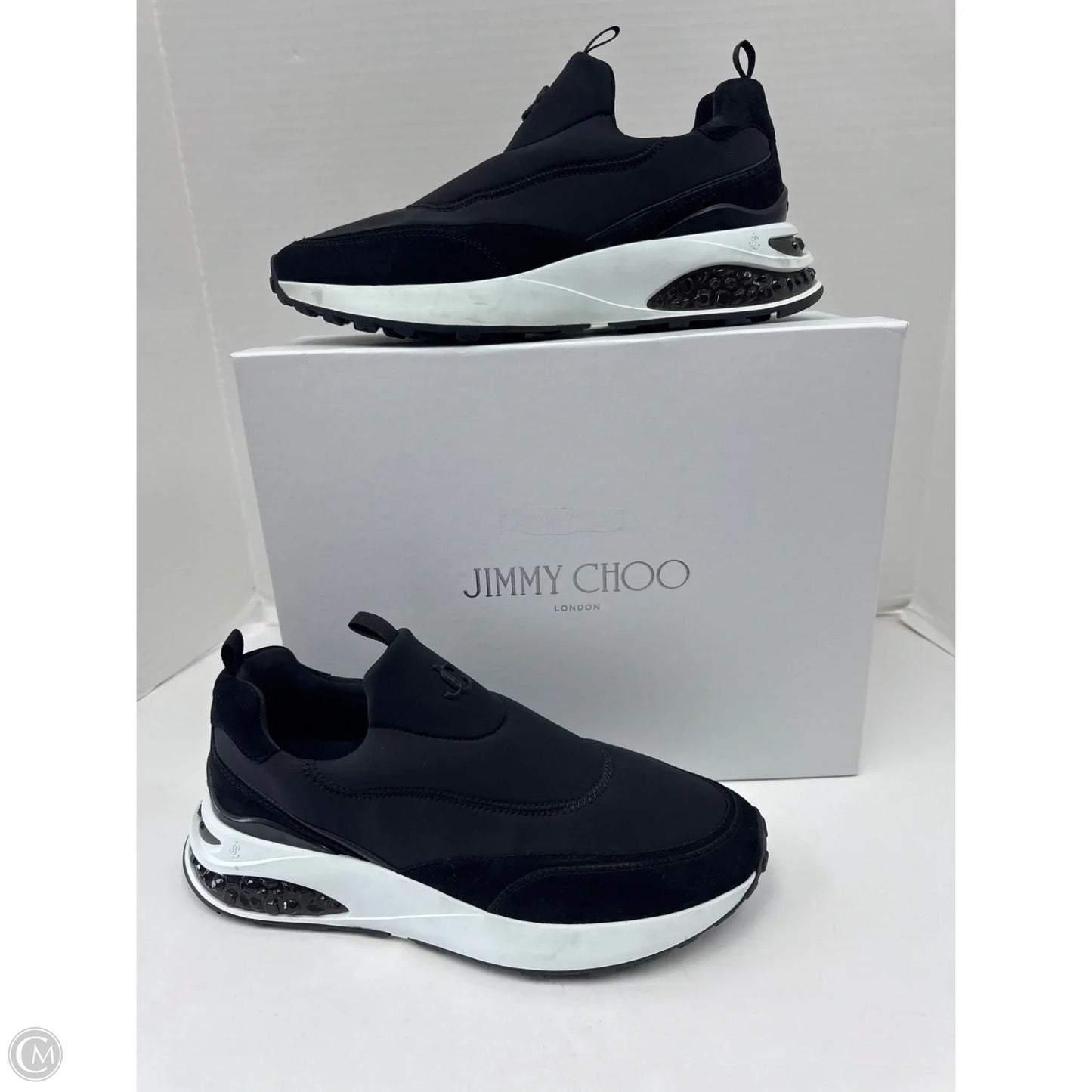 Shoes Luxury Designer By Jimmy Choo In Black White, Size: 41/ 10.5