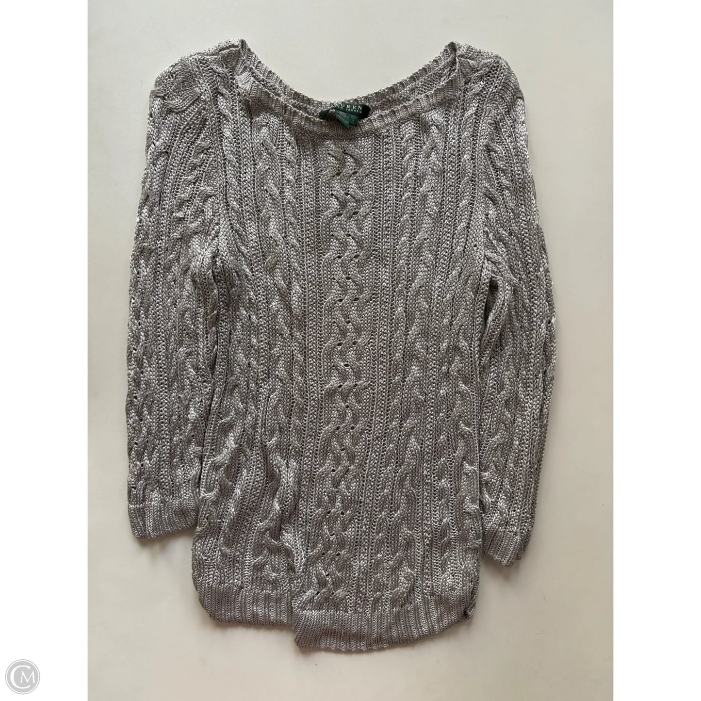 Sweater By Lauren By Ralph Lauren In Silver, Size: L
