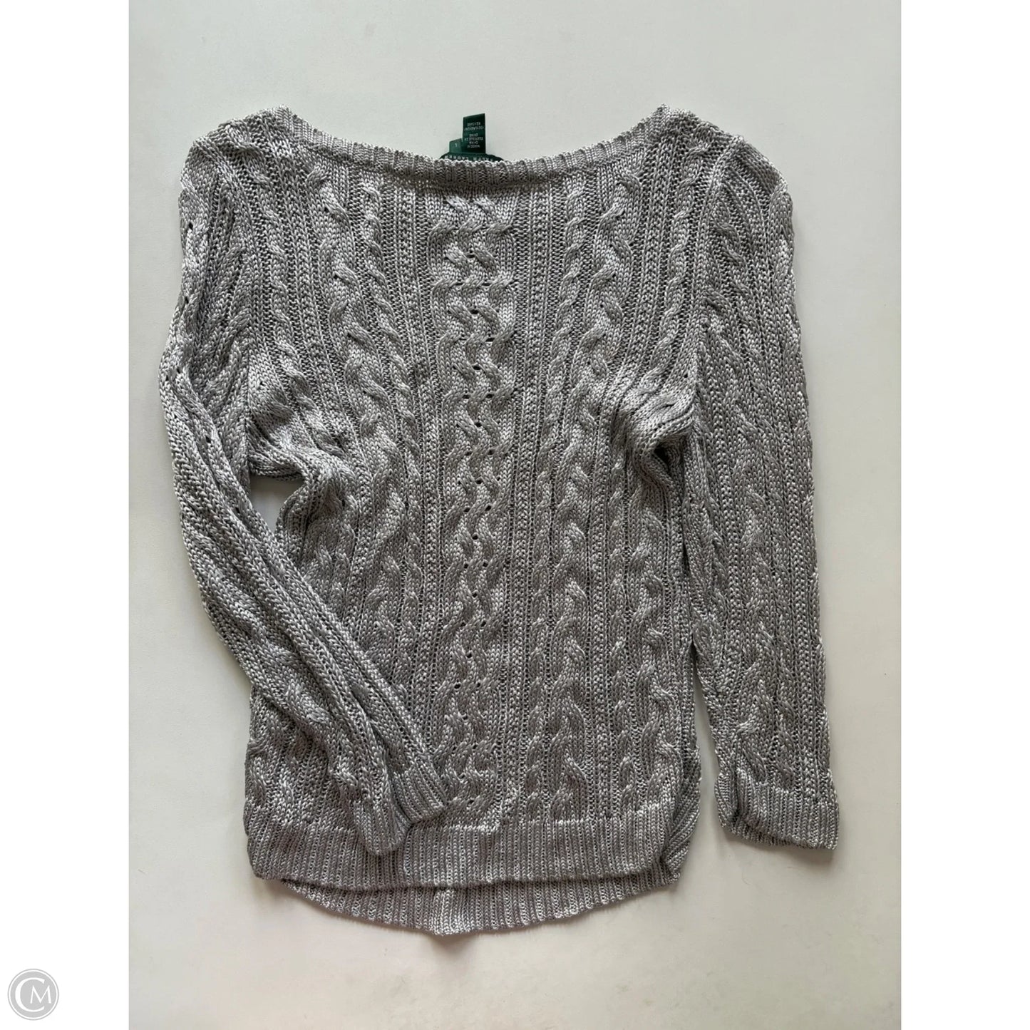 Sweater By Lauren By Ralph Lauren In Silver, Size: L