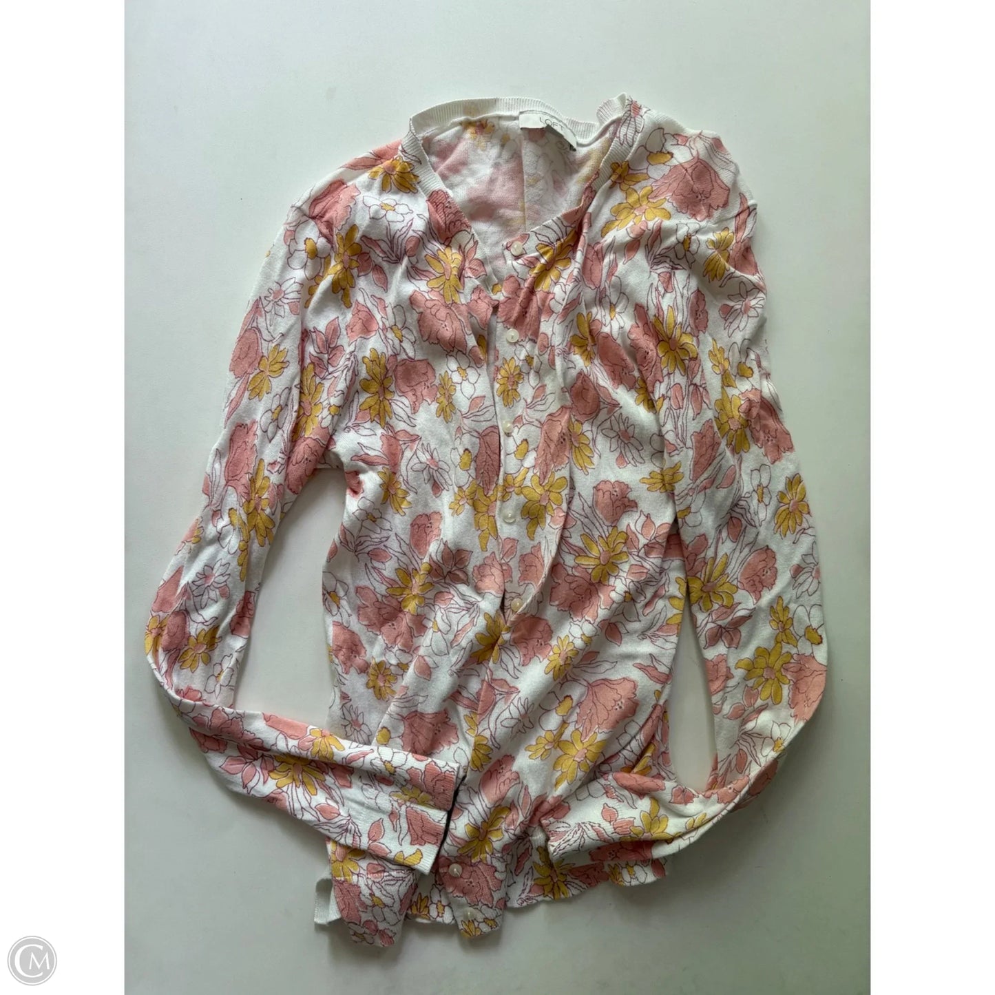 Sweater Cardigan By Loft In Floral Print, Size: M