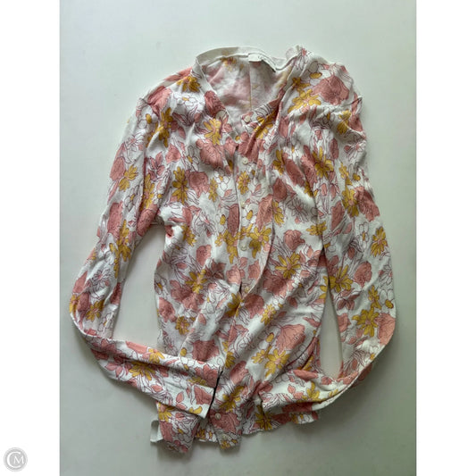 Sweater Cardigan By Loft In Floral Print, Size: M