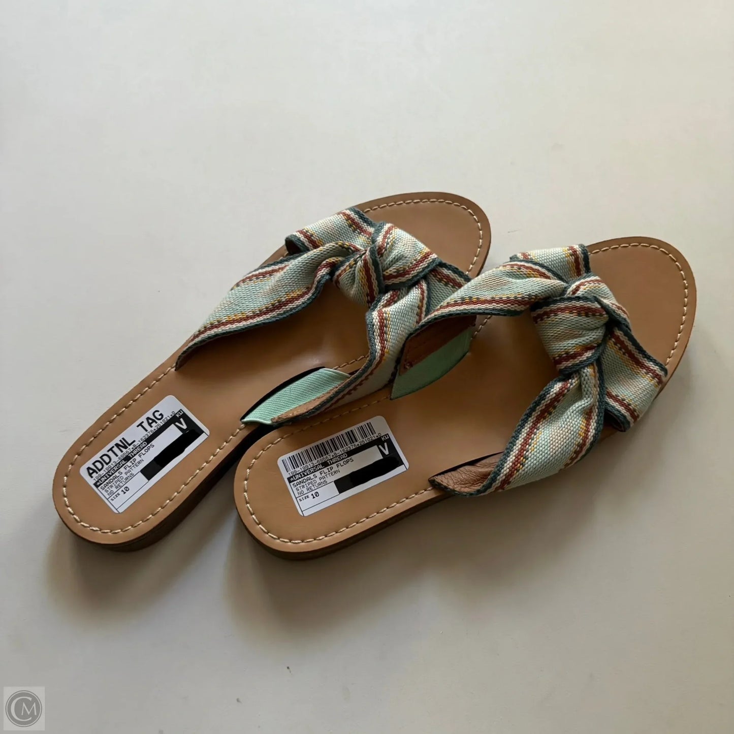 Sandals Flip Flops By Universal Thread In Striped Pattern, Size: 10