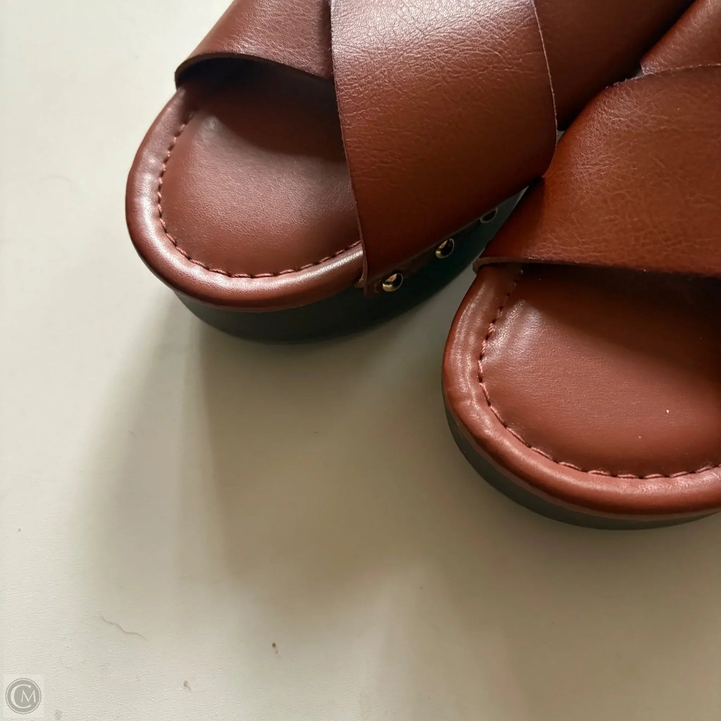 Sandals Heels Block By Time And Tru In Brown, Size: 10