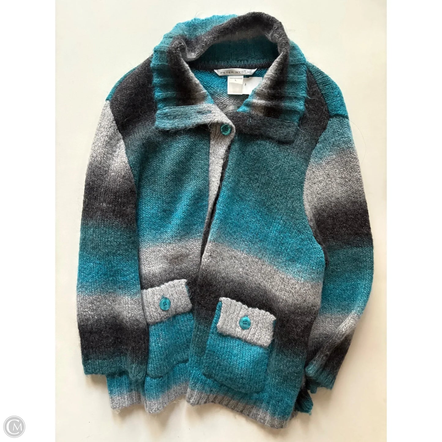 Sweater Cardigan By Peter Nygard In Blue, Size: L