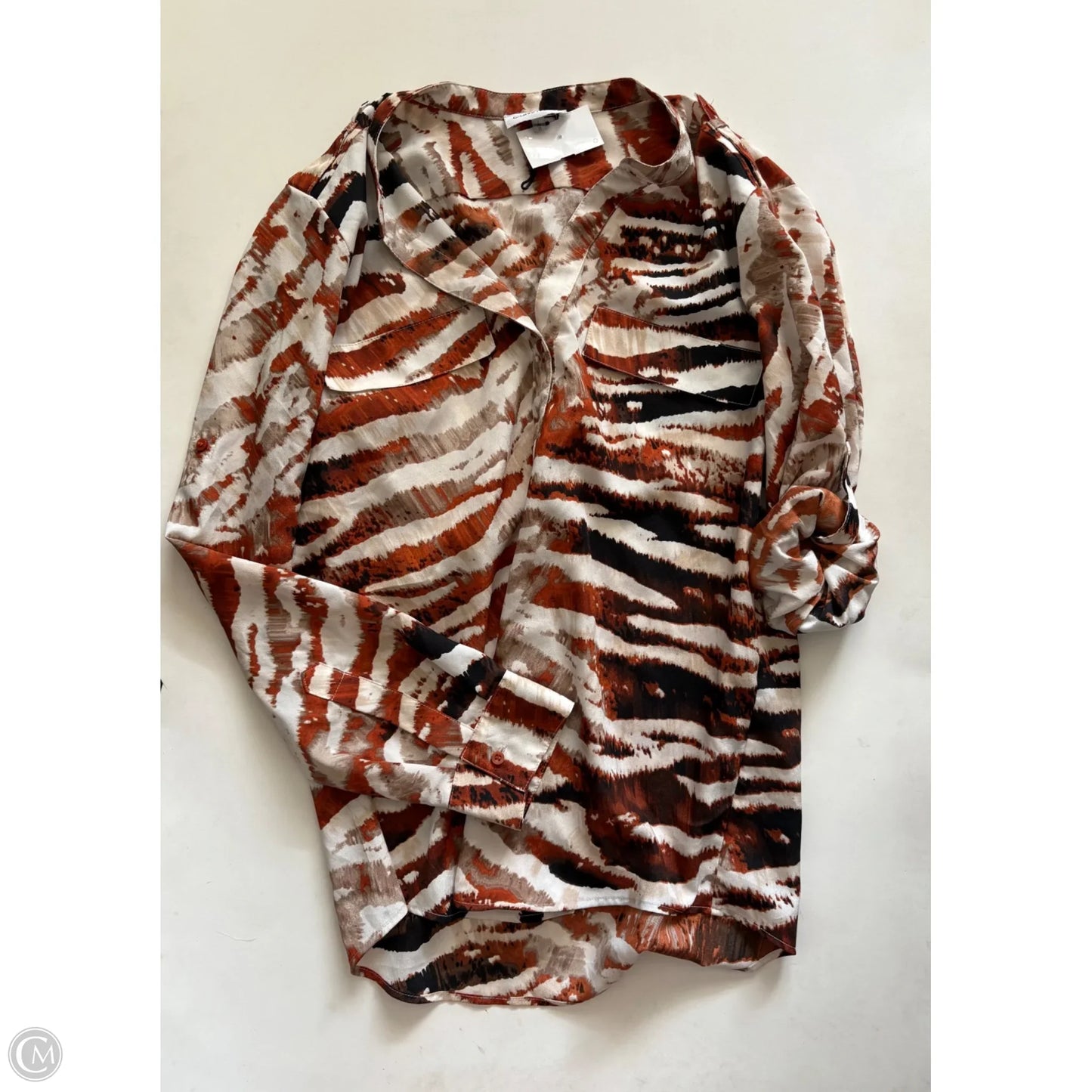 Blouse Long Sleeve By Calvin Klein In Animal Print, Size: L