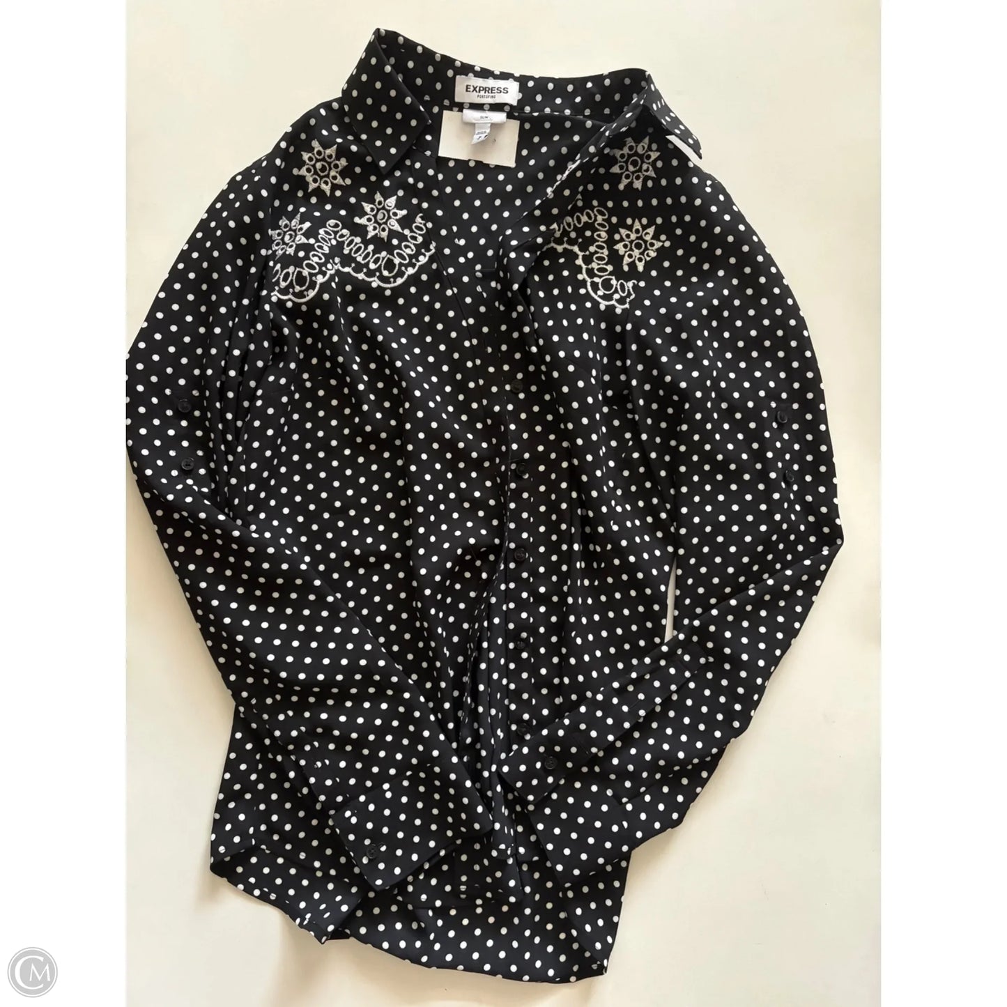 Blouse Long Sleeve By Express In Polkadot Pattern, Size: M