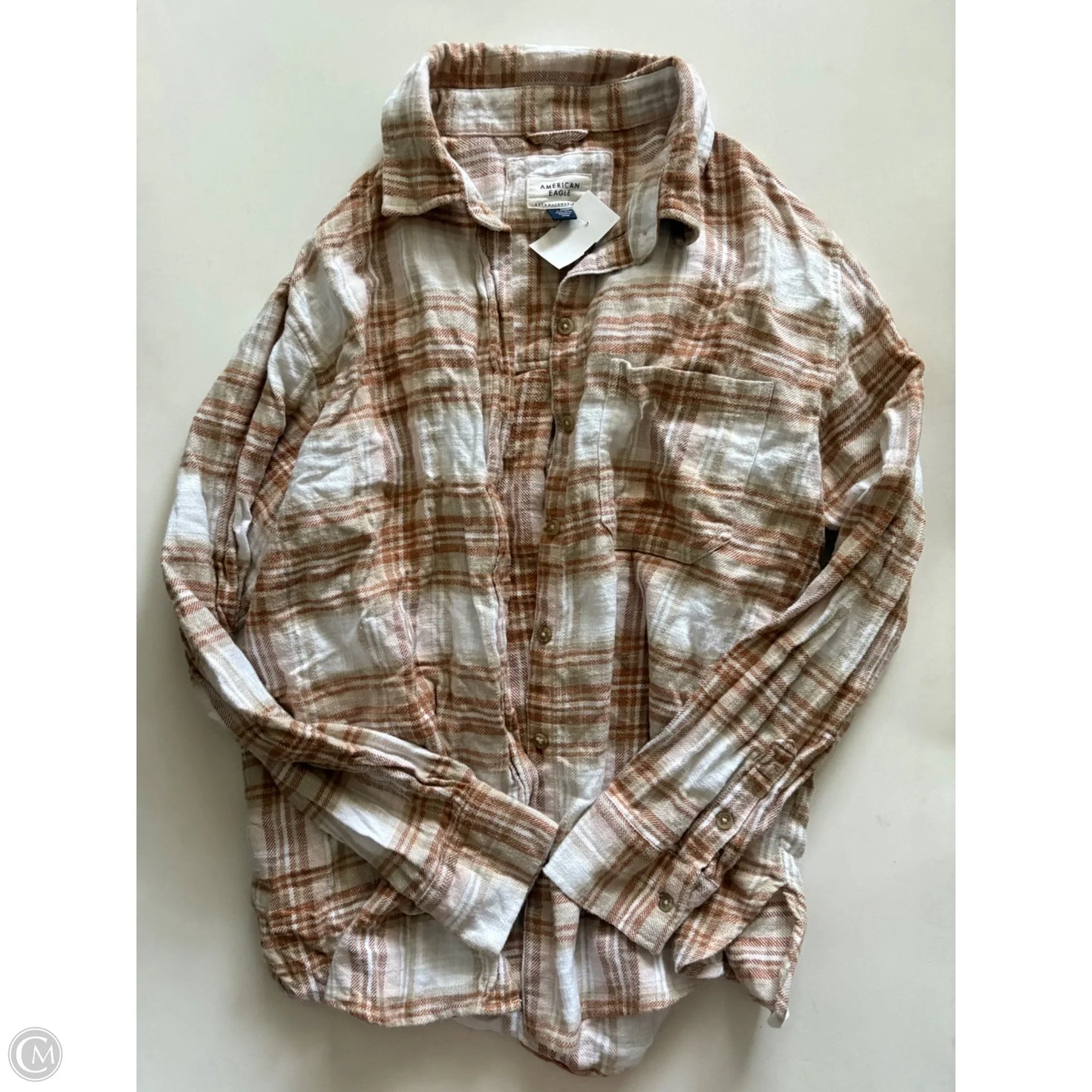 Top Long Sleeve By American Eagle In Plaid Pattern, Size: S
