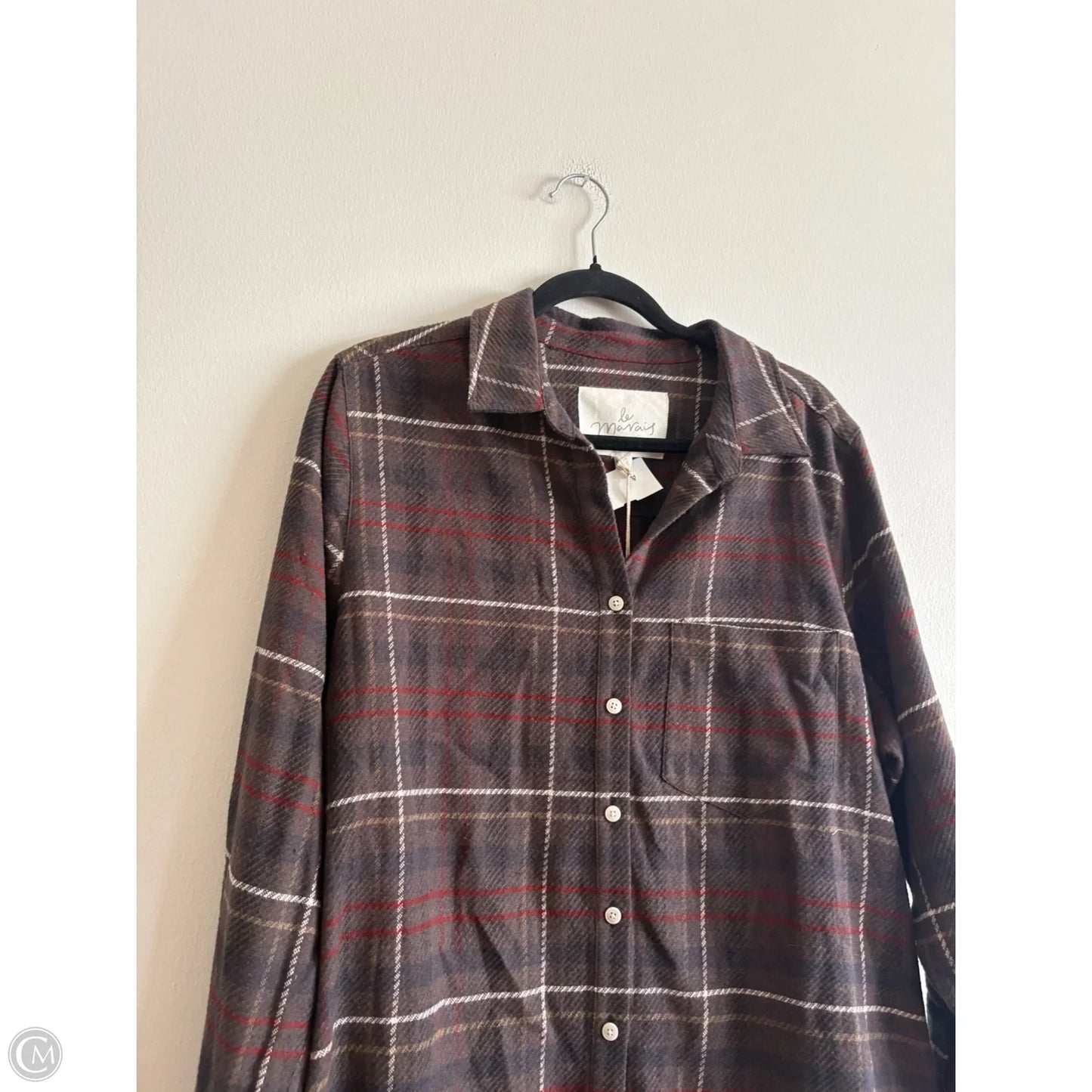 Top Long Sleeve By mavaij In Plaid Pattern, Size: L