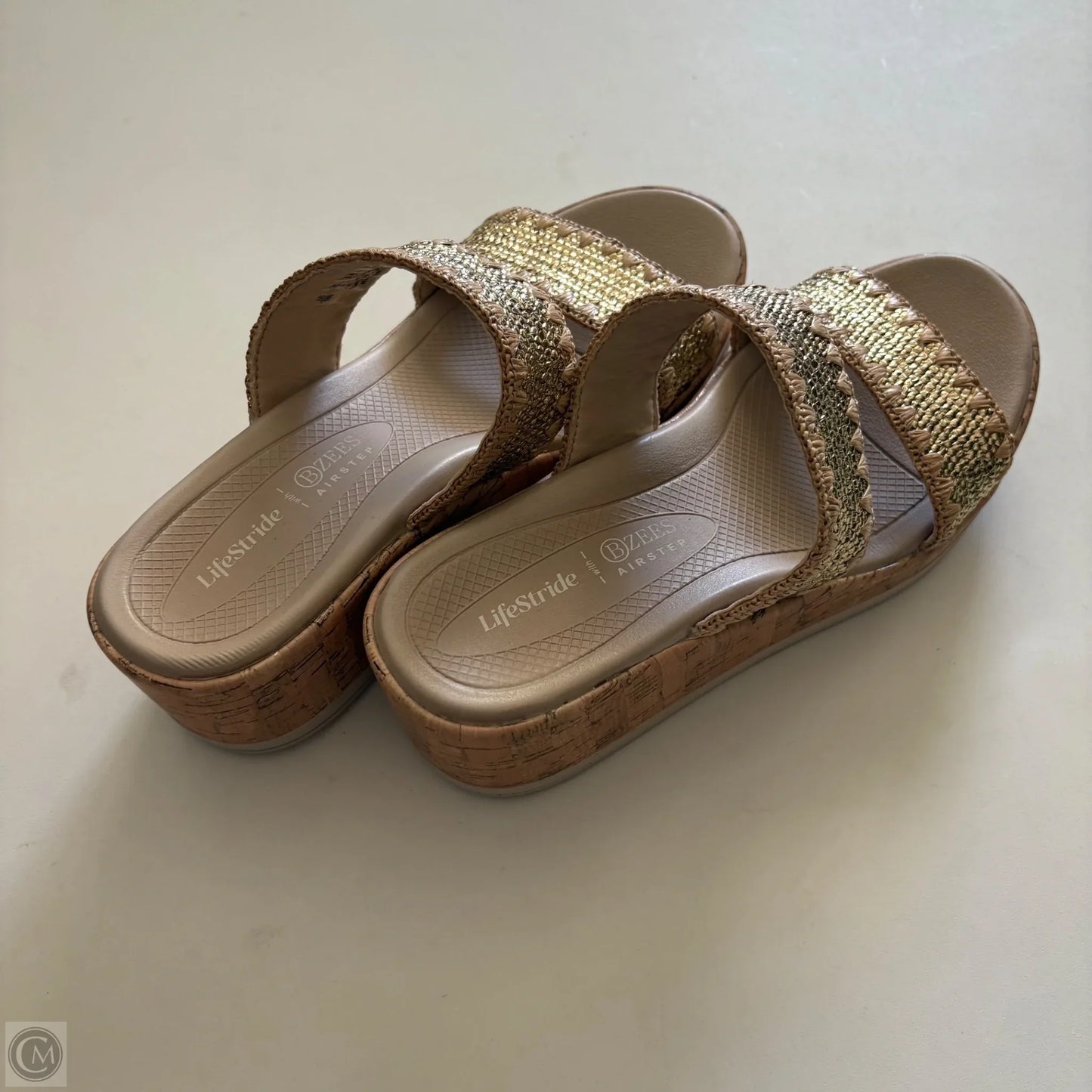 Sandals Heels Wedge By Life Stride In Gold, Size: 10