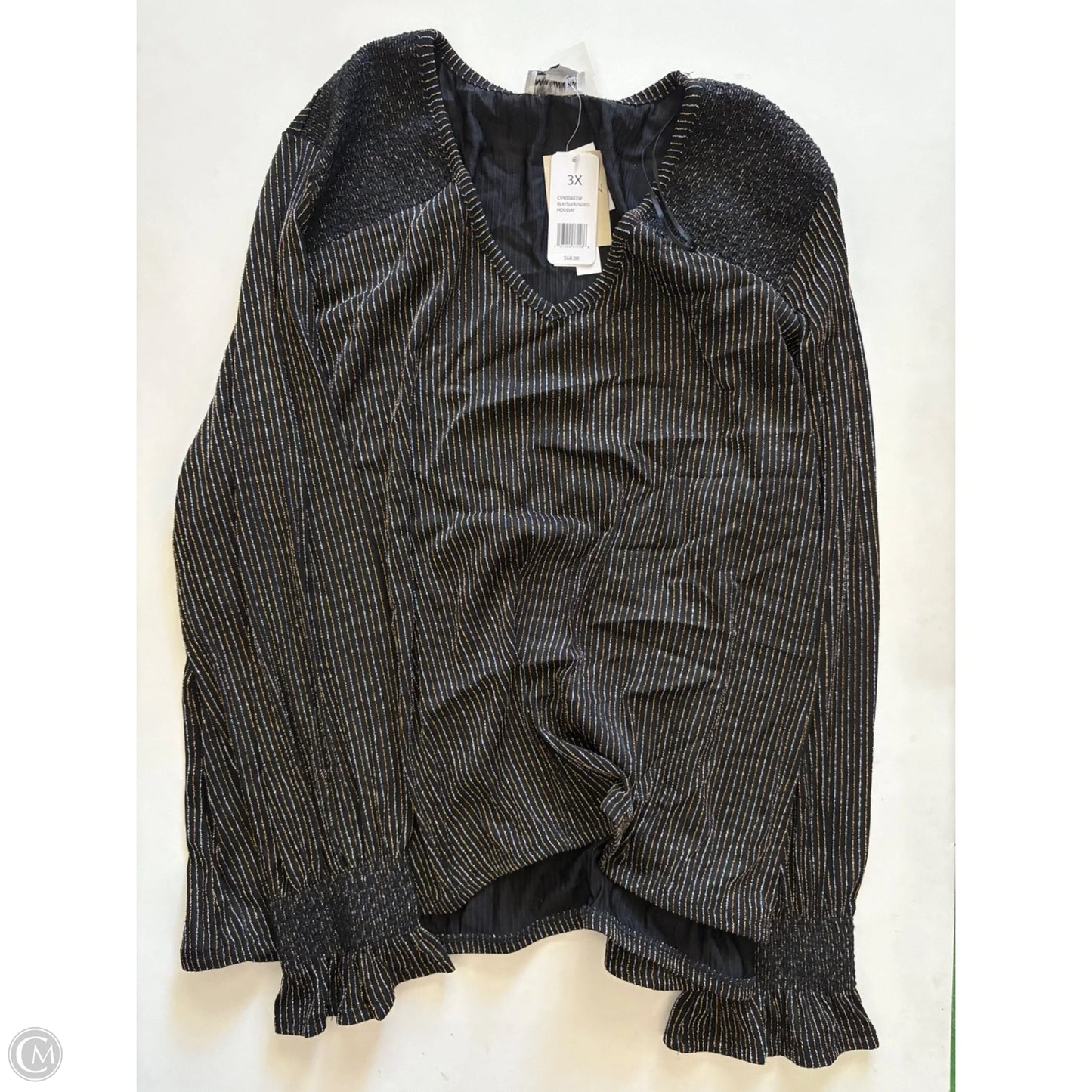 Blouse Long Sleeve By Carmen By Carmen Marc Valvo In Black, Size: 3x