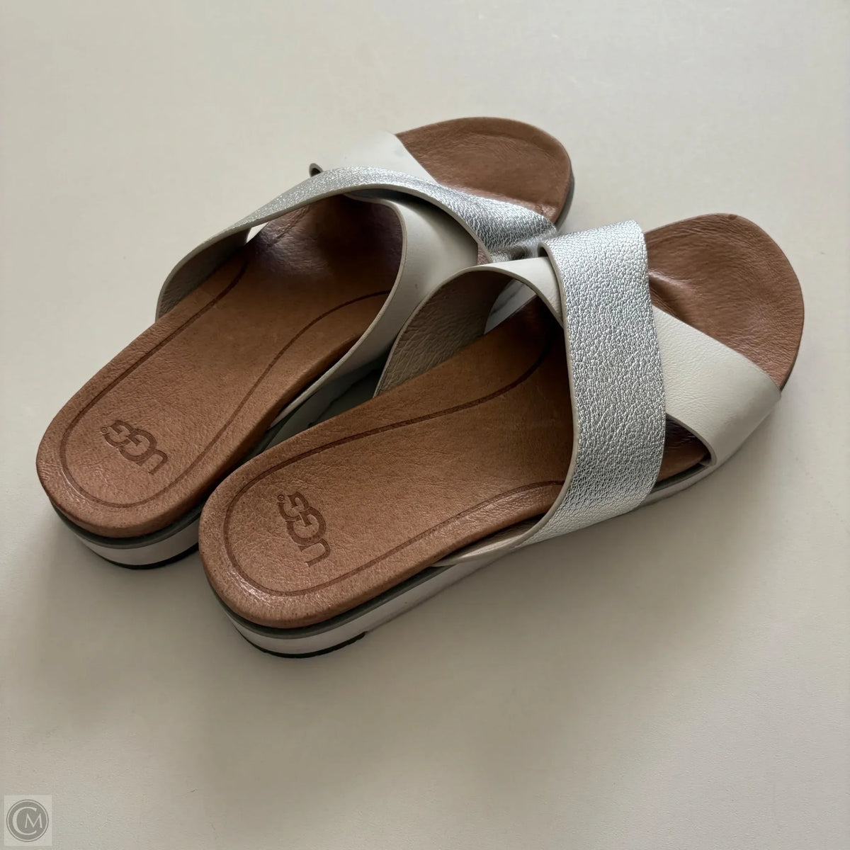 Sandals Designer By Ugg In Silver, Size: 8