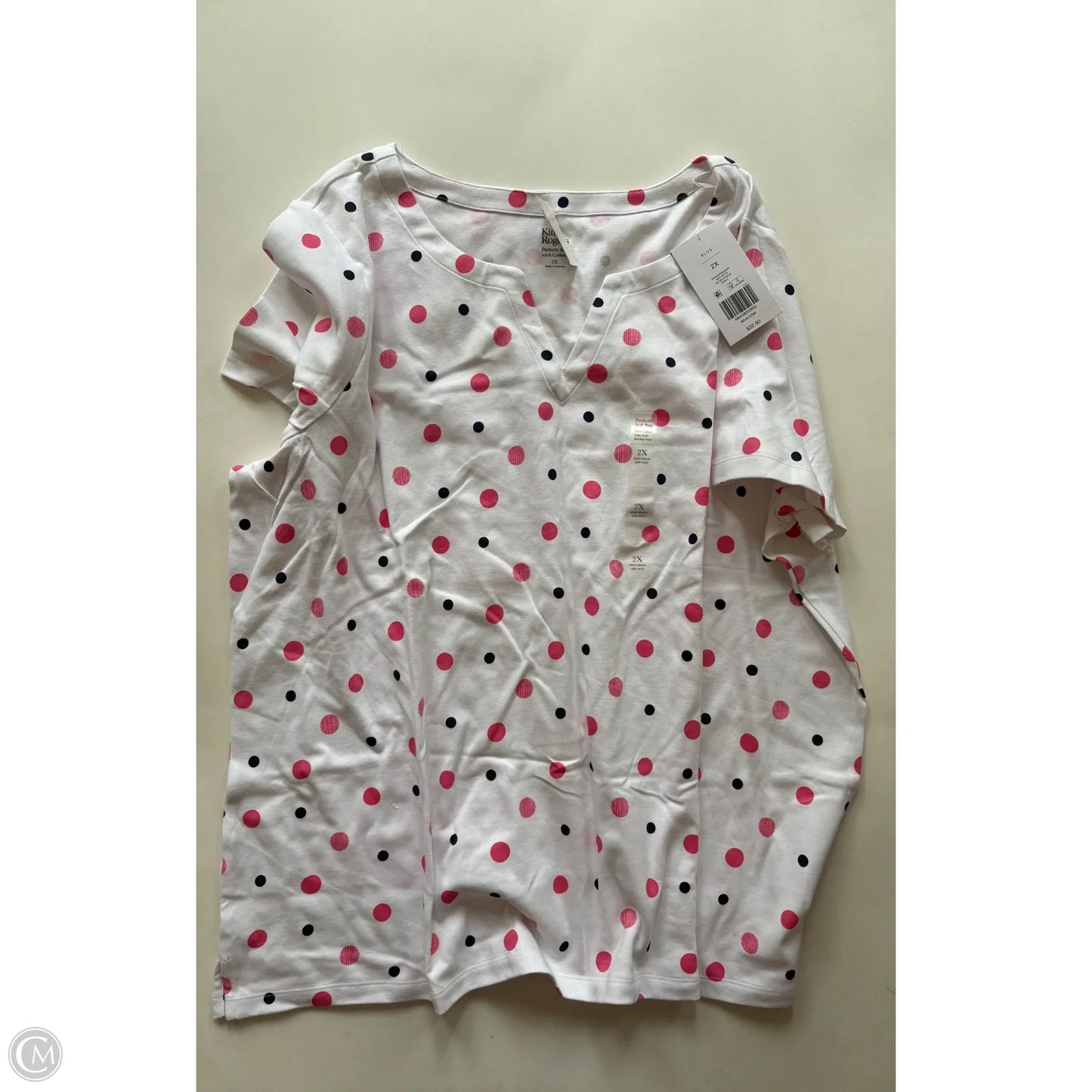 Blouse Short Sleeve By Kim Rogers In Polkadot Pattern, Size: 2x