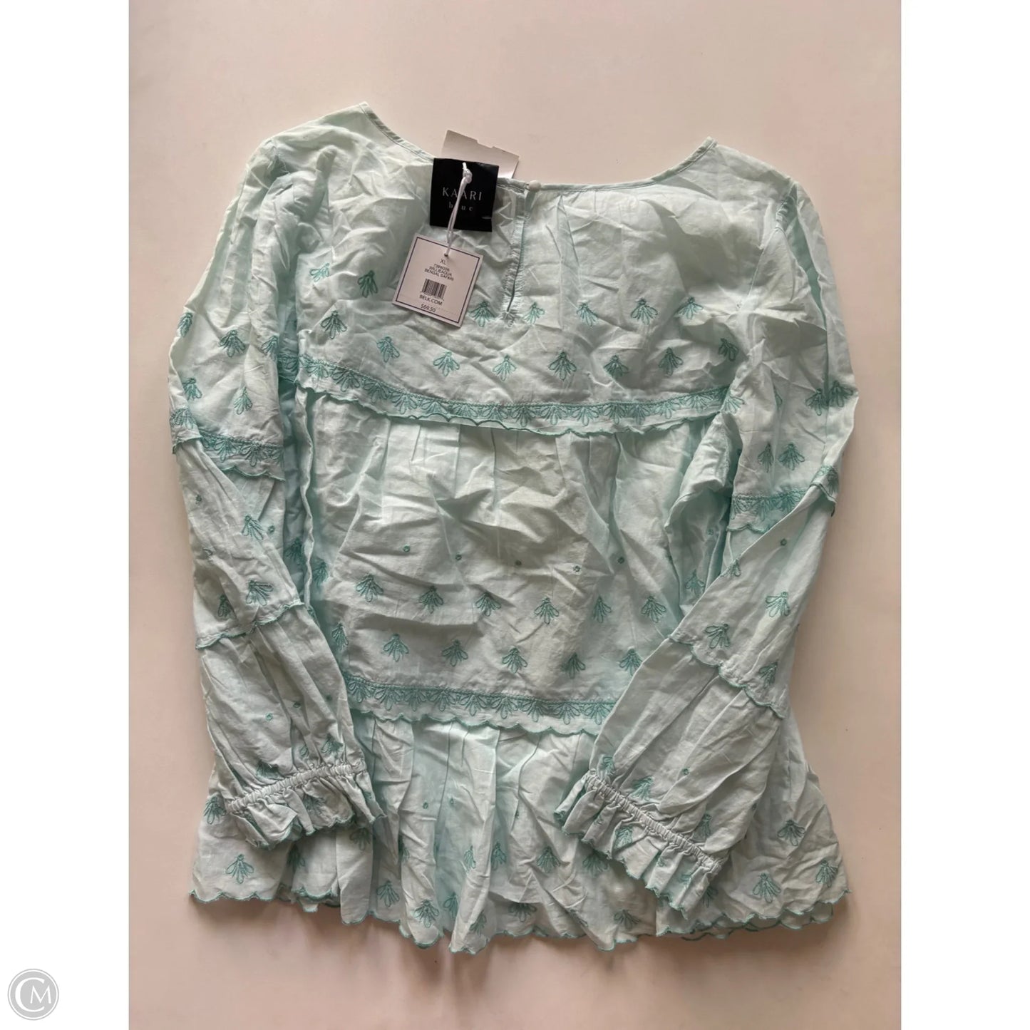 Blouse Long Sleeve By Kaari Blue In Blue, Size: Xl