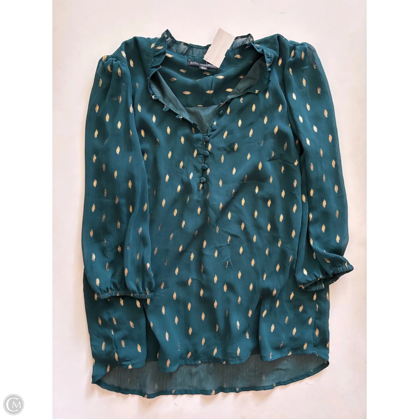 Blouse Long Sleeve By Sara Michelle In Aqua, Size: Lp