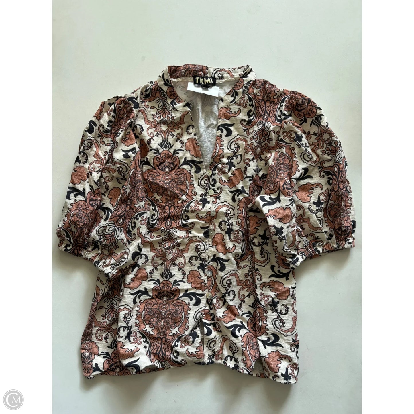 Blouse Short Sleeve By Thml In Brown, Size: M