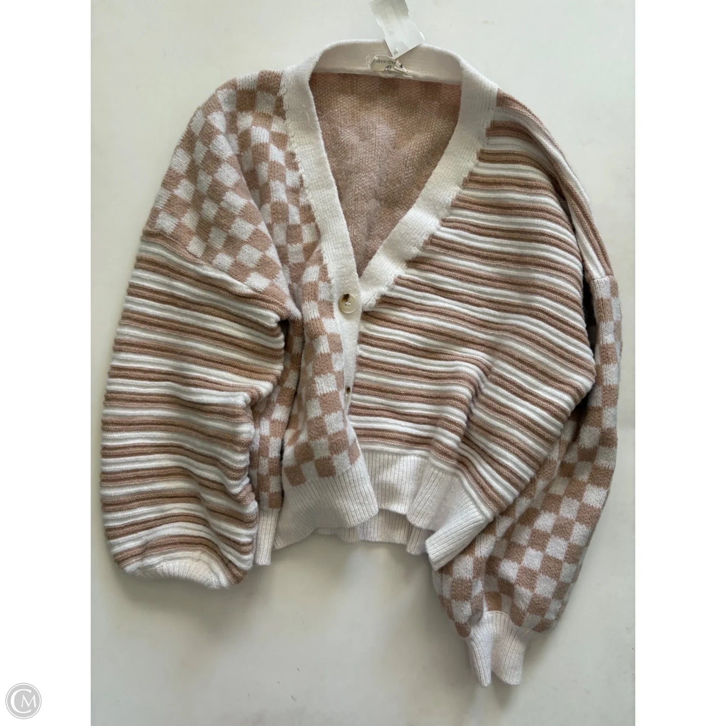 Cardigan By Urban Daizy In Tan & White, Size: S