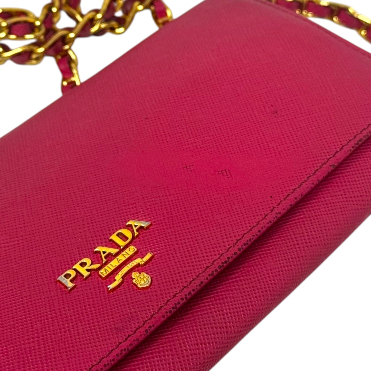 AS IS Saffiano Wallet On A Chain Crossbody Luxury Designer By Prada, Size: Small