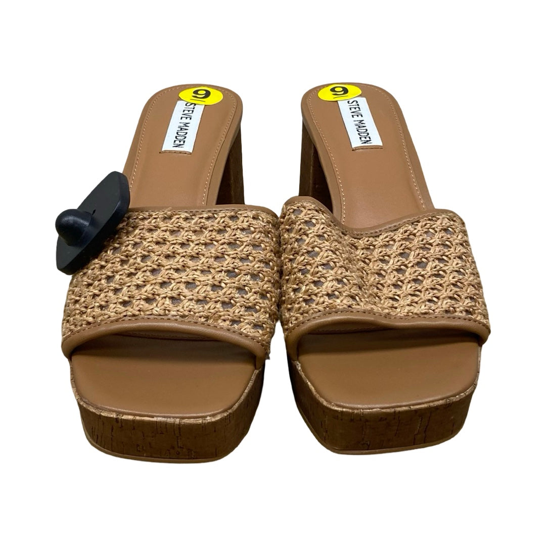 Sandals Heels Block By Steve Madden In Brown, Size:9