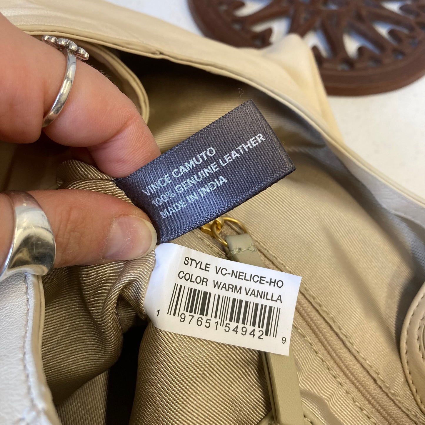 Handbag Leather By Vince Camuto In Cream, Size:Large