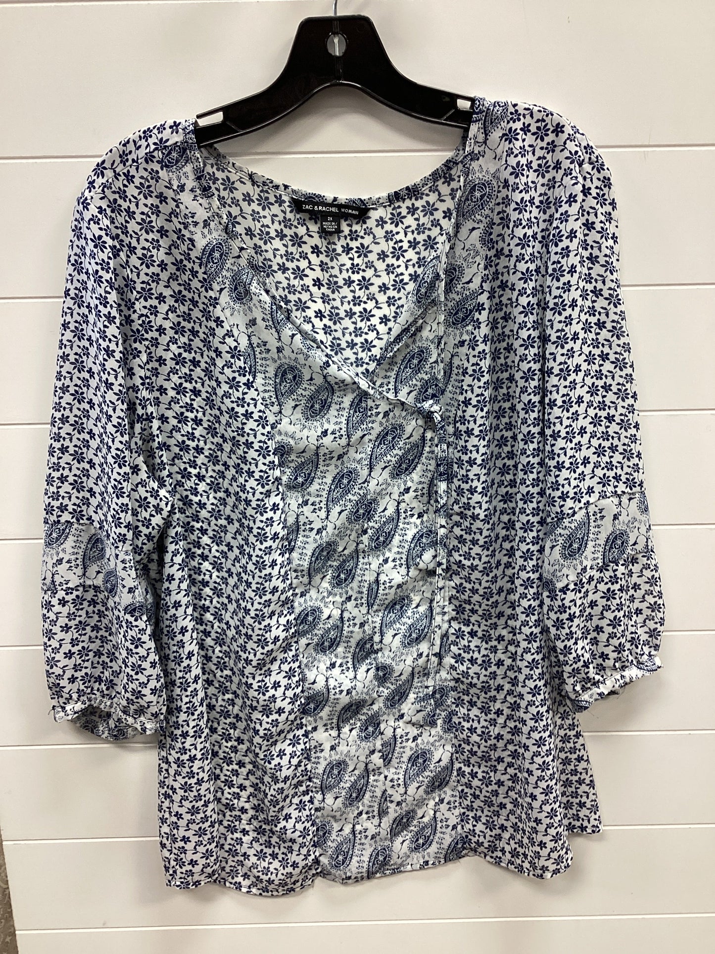 Top Ls By Zac And Rachel In Blue & White, Size:2X