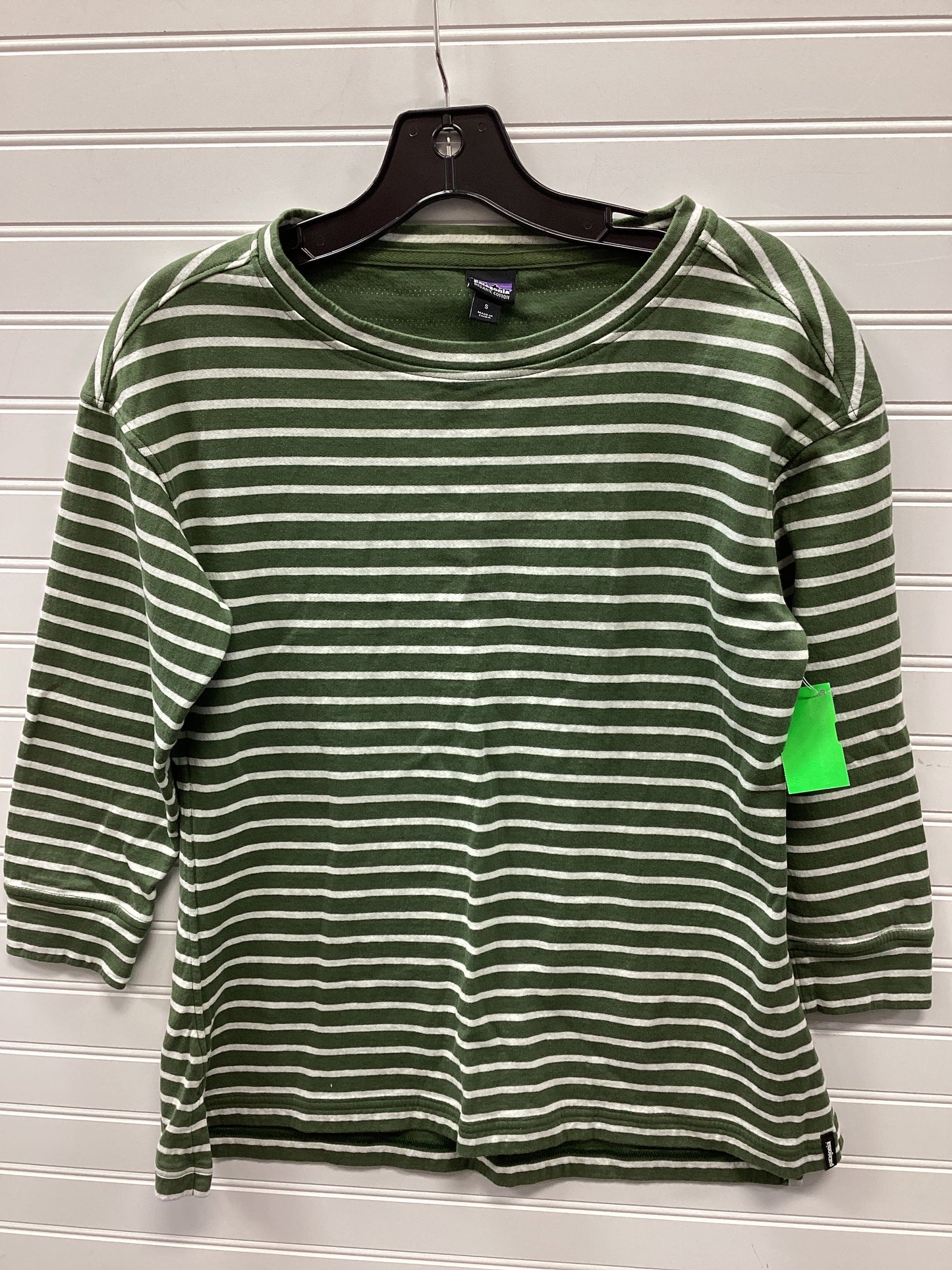 Athletic Top Ls Collar By Patagonia In Green & White, Size:S