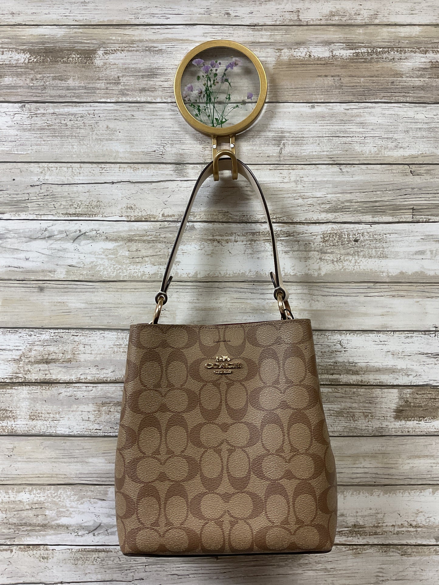 Handbag Designer By Coach In Cream & Tan, Size:Medium