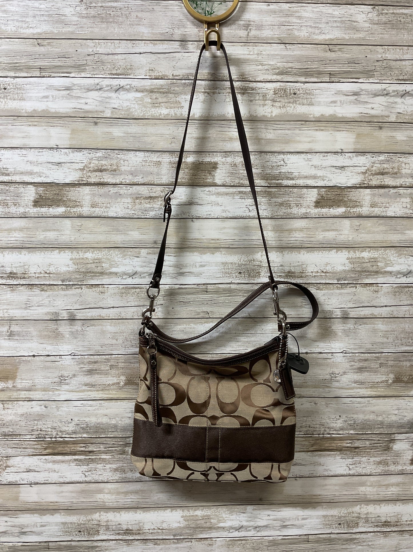 Crossbody Designer By Coach In Brown & Tan, Size:Medium