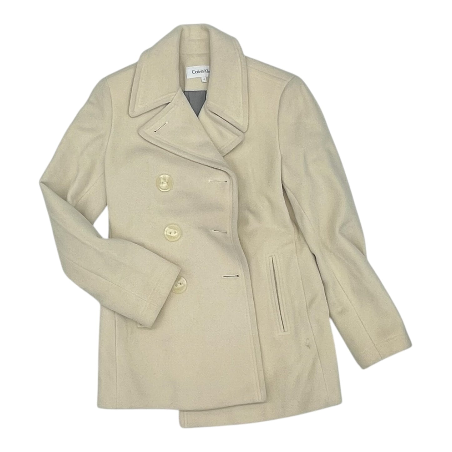 Coat Wool By Calvin Klein In Cream, Size:S