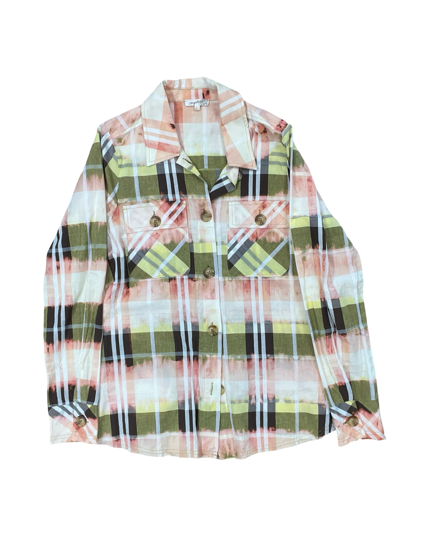 Blouse Ls By Mystree In Green & Orange, Size:S