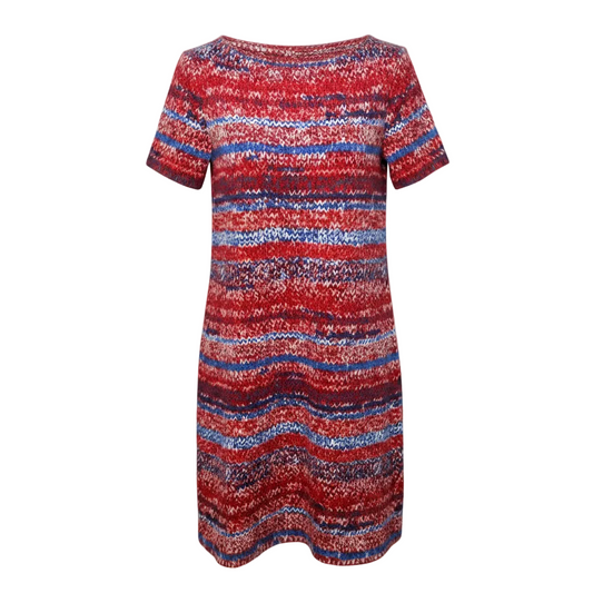 Knit Print Pima Cotton Shift Dress Designer By Tory Burch In Blue & Red, Size: XS